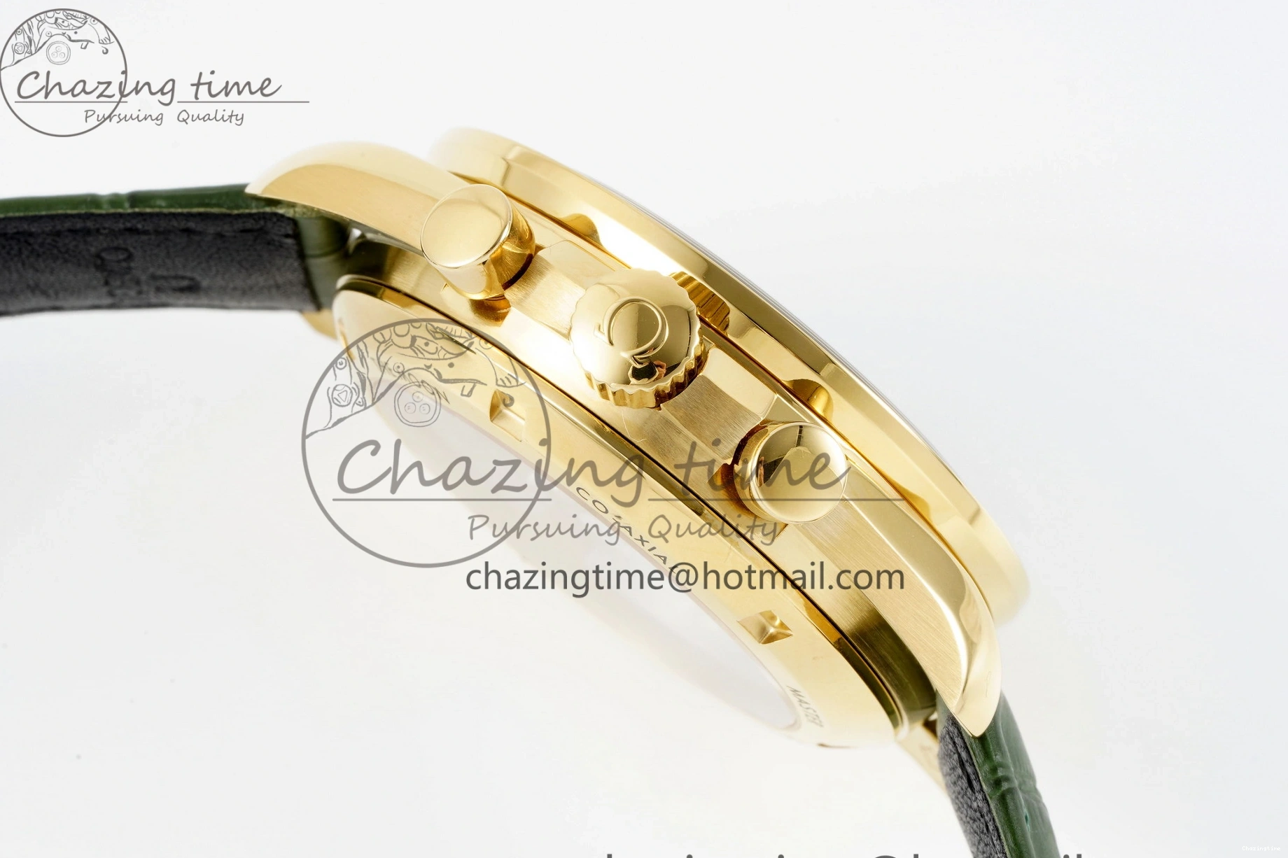 0205 Speedmaster Moonwatch in Moonshine Gold YG RMF Best Edition Green Dial on Green Leather Strap Manual Chrono EasyCare 7832